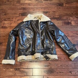 Dark Brown Leather Jacket with Shearling
